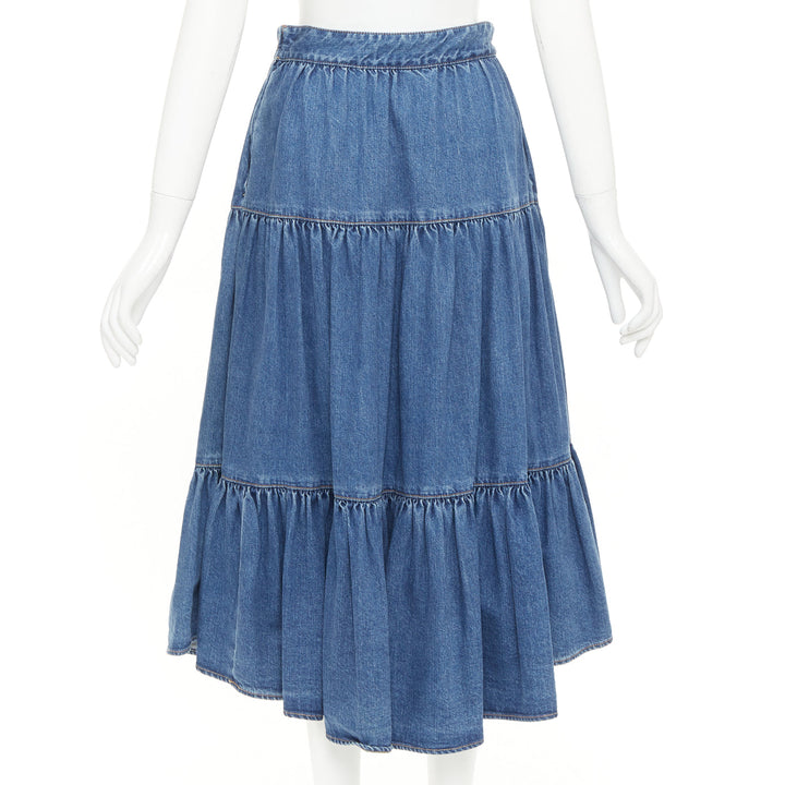 CELINE W_JS_013 S060 5021 07UW Midi Prairie lightweight denim midi skirt 26"