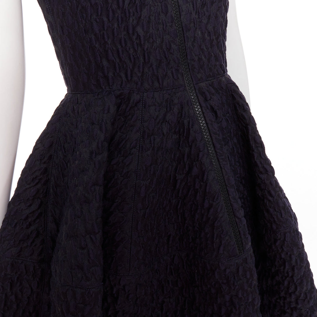 JOURDEN ANAIS navy blue black wool blend cloque fit flare cocktail dress FR38 M