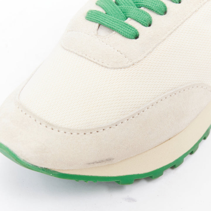 THE ROW 2022 Owen ivory beige green mesh suede panelled running sneakers EU37.5