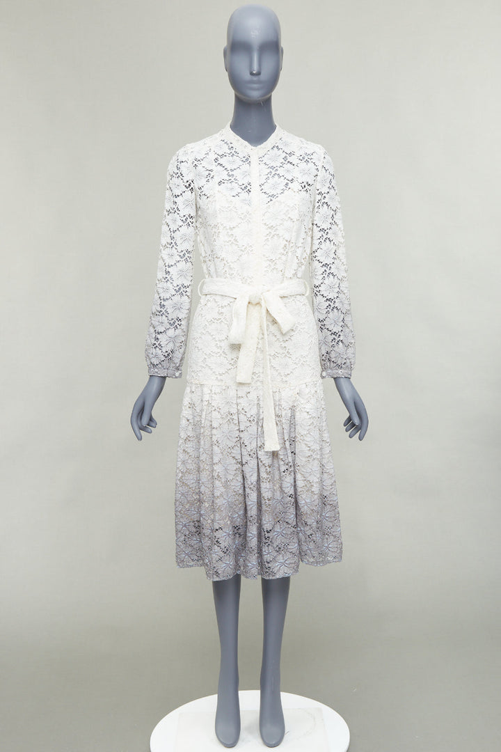 rare BURBERRY PRORSUM 2014 cream grey ombre lace dress IT38 XS Olivia Palermo