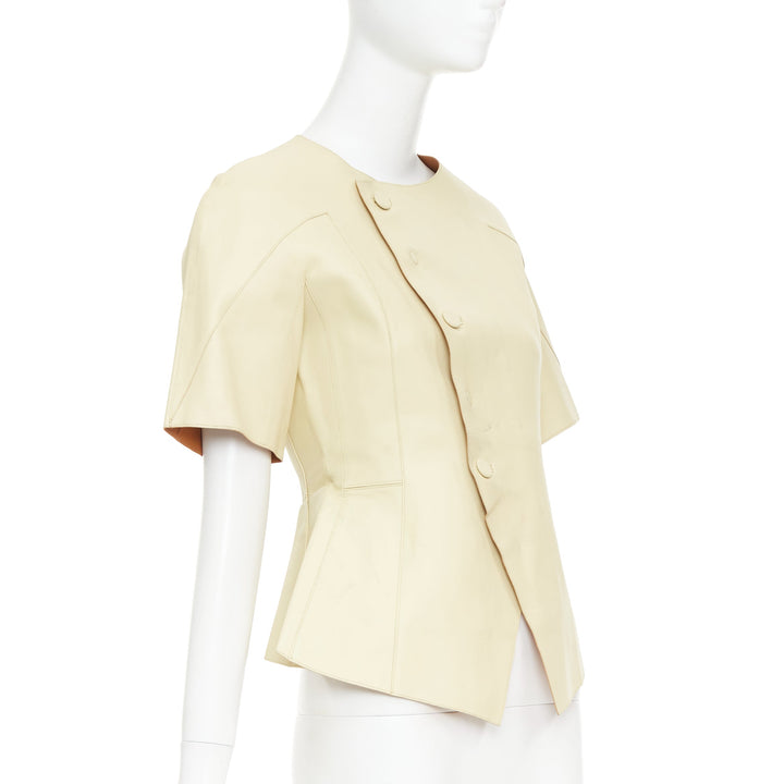 MARNI buttery yellow lamb leather round sleeve peplum asymmetric jacket IT38 XS
