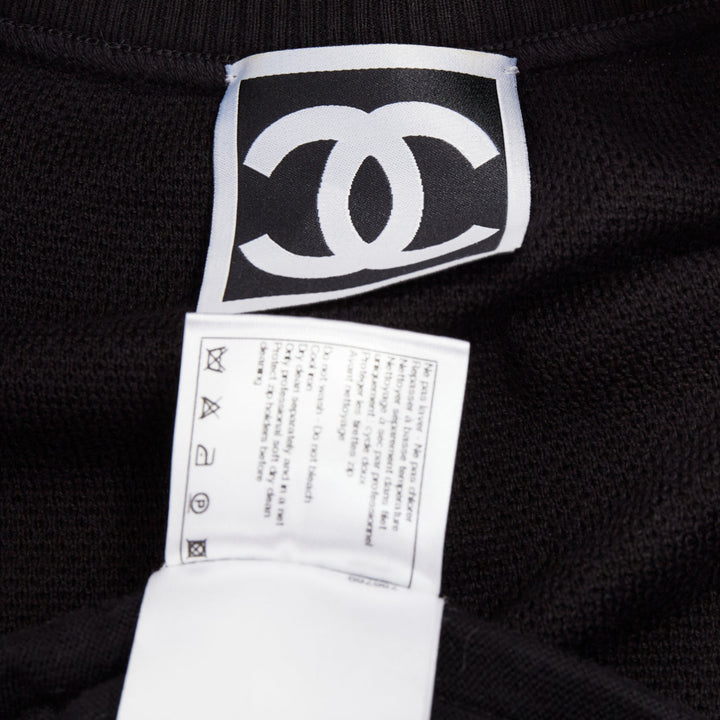 CHANEL SPORTS 09P black technical knit embroidered logo zip-up jacket FR40 L