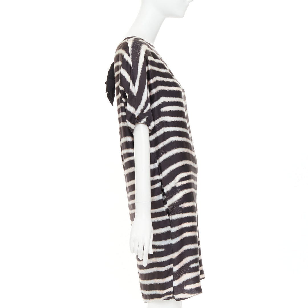 STELLA MCCARTNEY 2009  100% silk black zebra stripe print tent dress IT38 XS