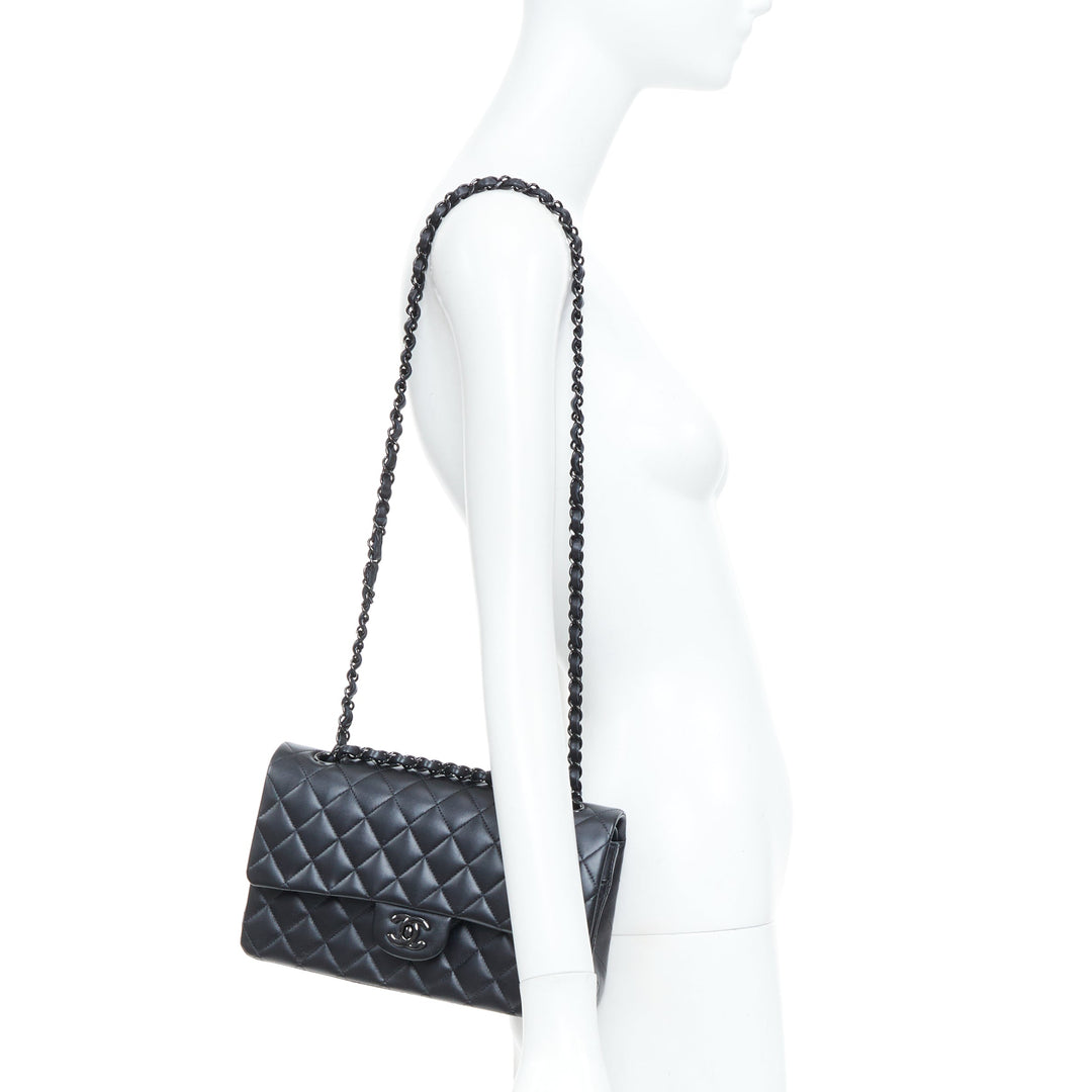 CHANEL So Black 11.12 Medium Classic Double Flap quilted lambskin shoulder bag