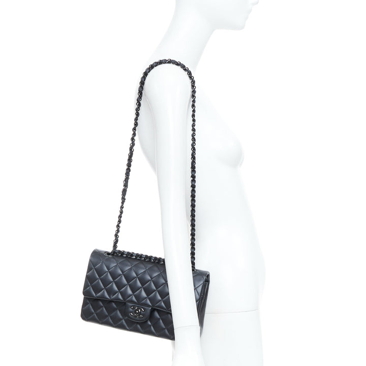 CHANEL So Black 11.12 Medium Classic Double Flap quilted lambskin shoulder bag