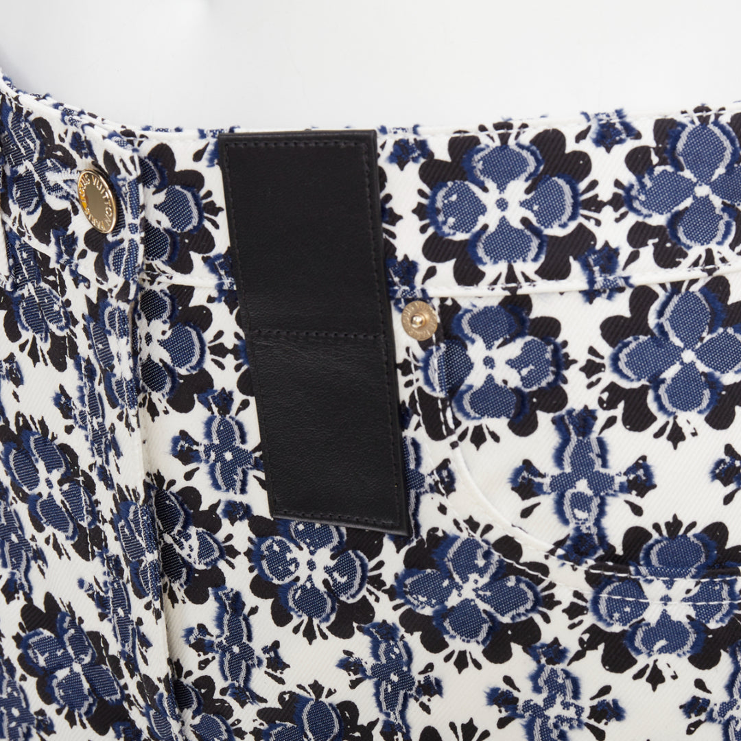 LOUIS VUITTON Flower Mosaic blue white logo floral print cotton shorts FR34 XS