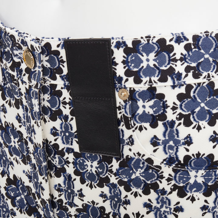 LOUIS VUITTON Flower Mosaic blue white logo floral print cotton shorts FR34 XS