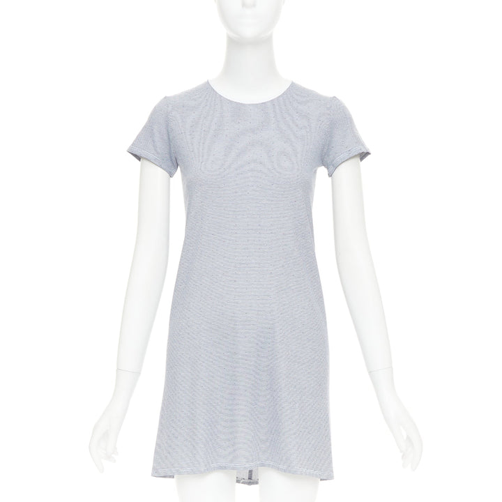 THE ROW navy off white striped jersey round neck cap sleeve tshirt dress XS