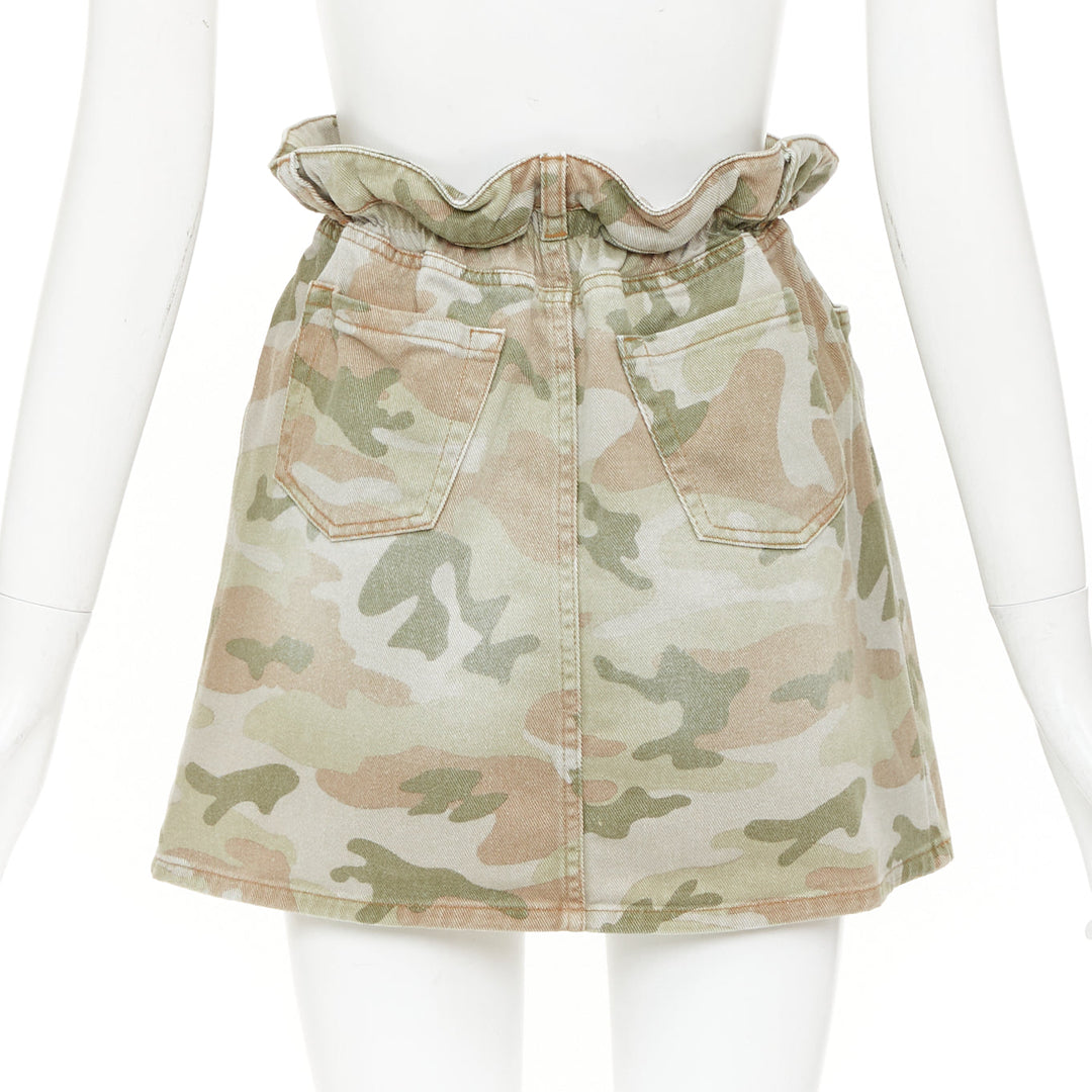MIU MIU 2019 khaki green washed camo orange logo paperbag waist skirt IT38 XS