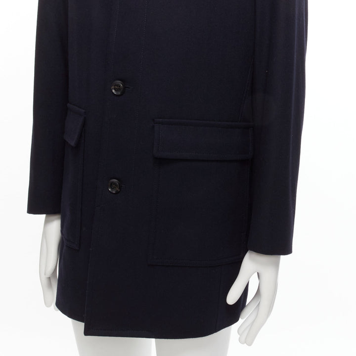 LANVIN Collection navy wool blend classic shell button longline coat IT48 M