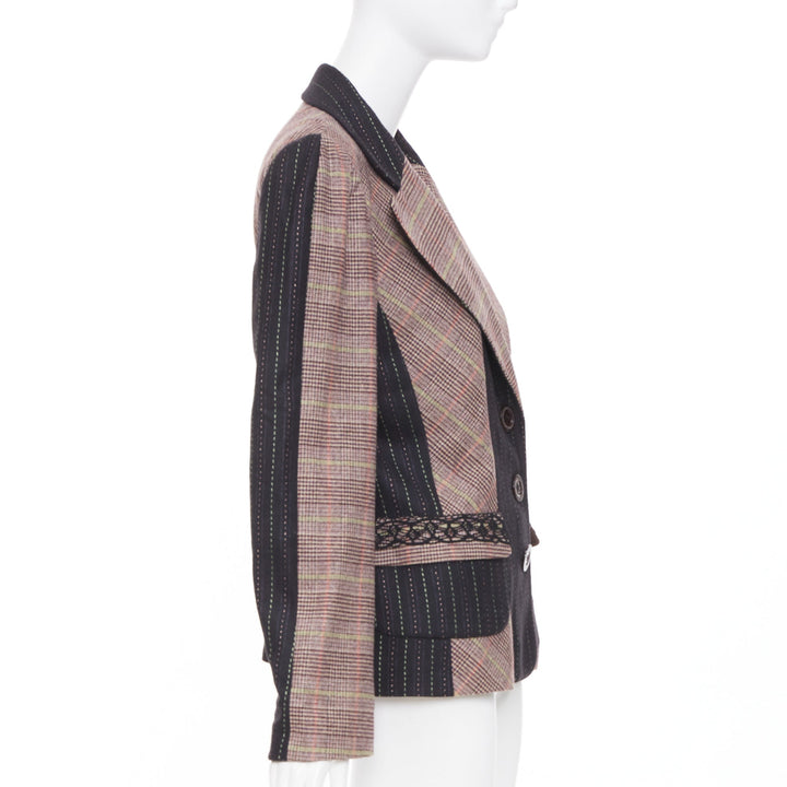 CHRISTIAN LACROIX patchwork plaid pinstripe tailored blazer jacket suit FR44 2XL