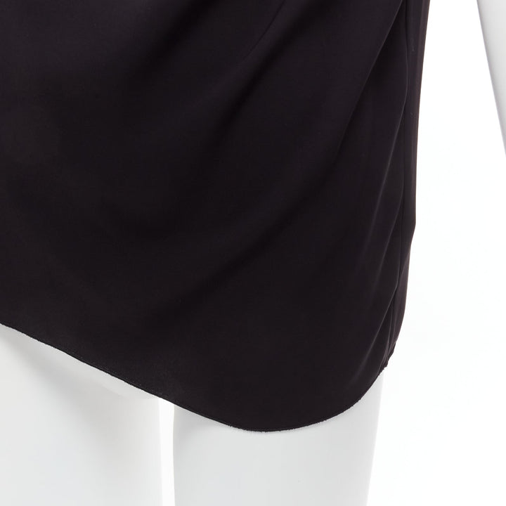DION LEE black leather trim round collar silky drape sleeveless tank top AUS6 XS