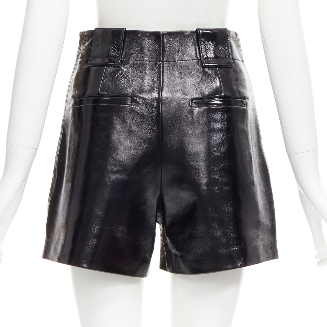TIBI black patent lambskin leather high waist paneled shorts US0 XS
