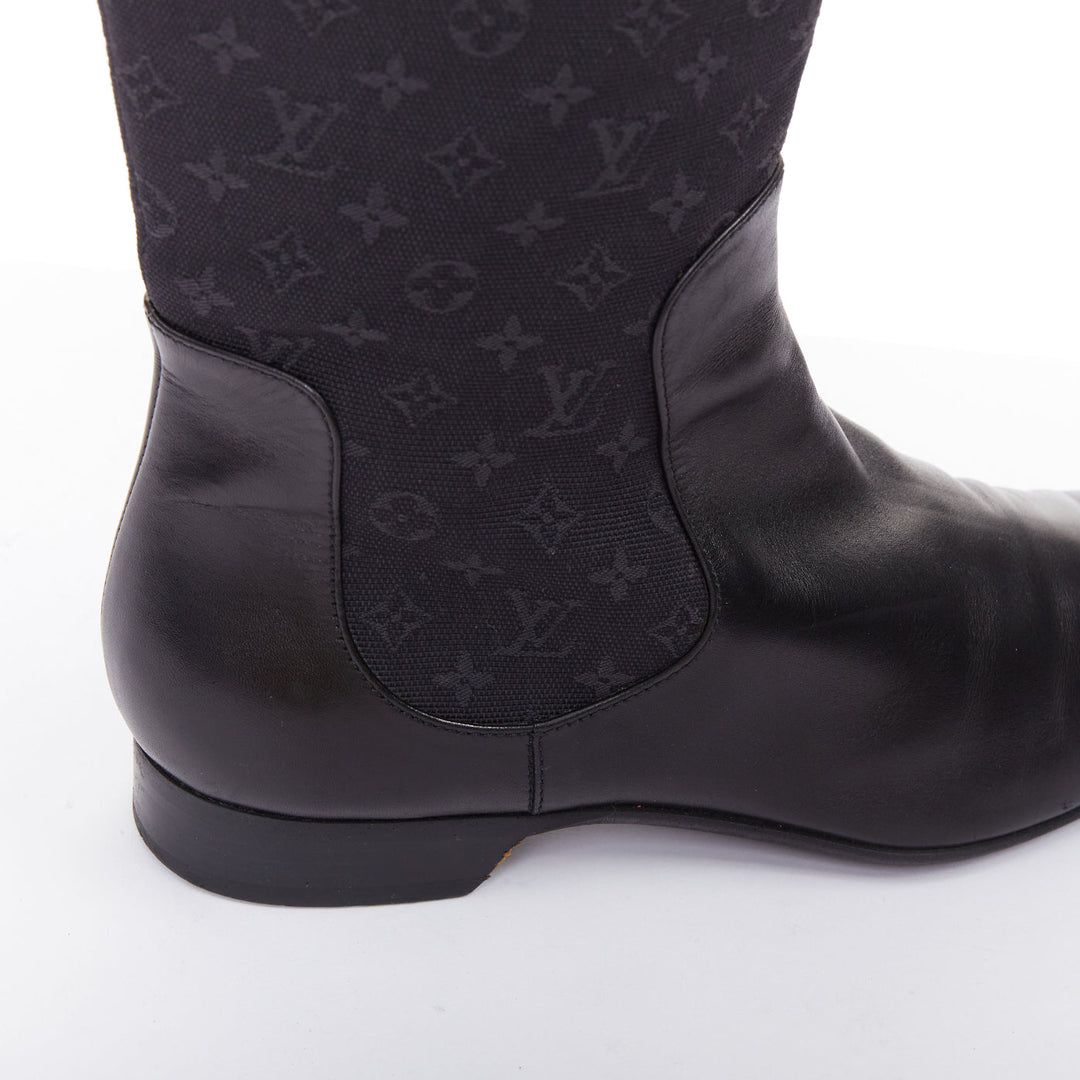 LOUIS VUITTON Mini Lin black monogram canvas saure toe riding boots EU37.5