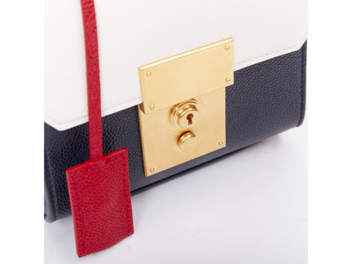 THOM BROWNE Mini Mrs Thom red white navy calfskin stripe detail top handle bag