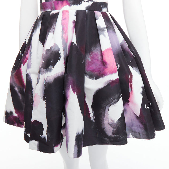 ALEXANDER MCQUEEN 2022 purple watercolor Graffiti flared short dress IT38 XS