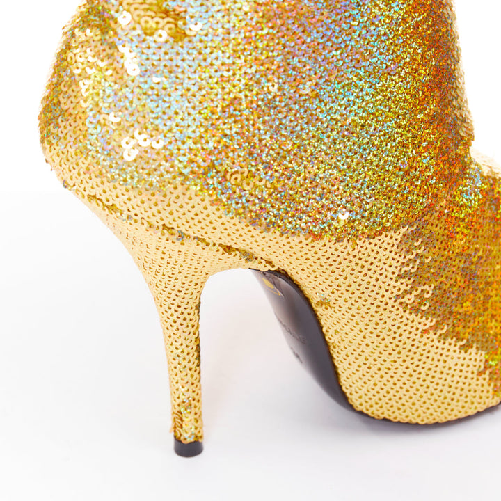 BALENCIAGA Demna Knife gold holographic sequins point toe sock ankle boots EU36
