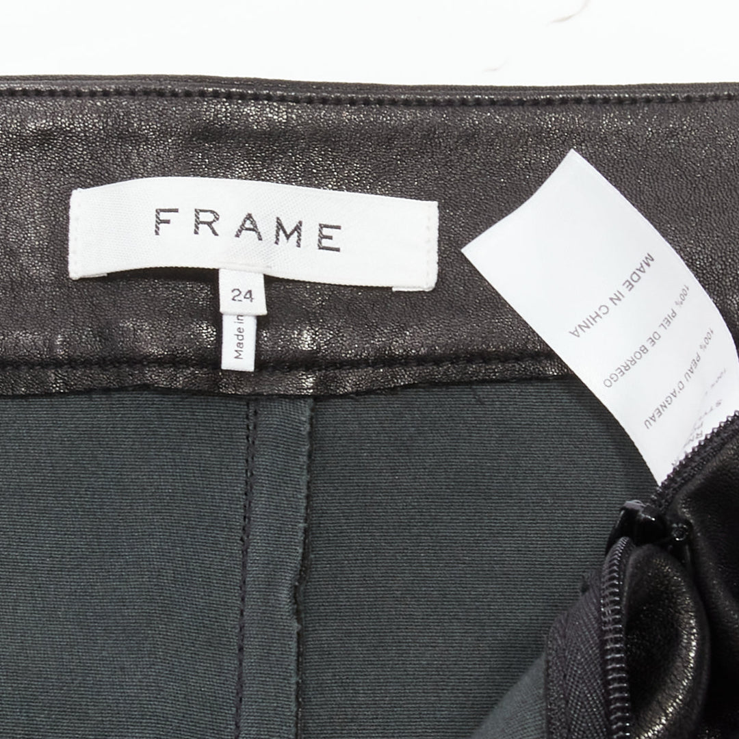 FRAME black genuine lambskin leather flared cropped pants US2 S