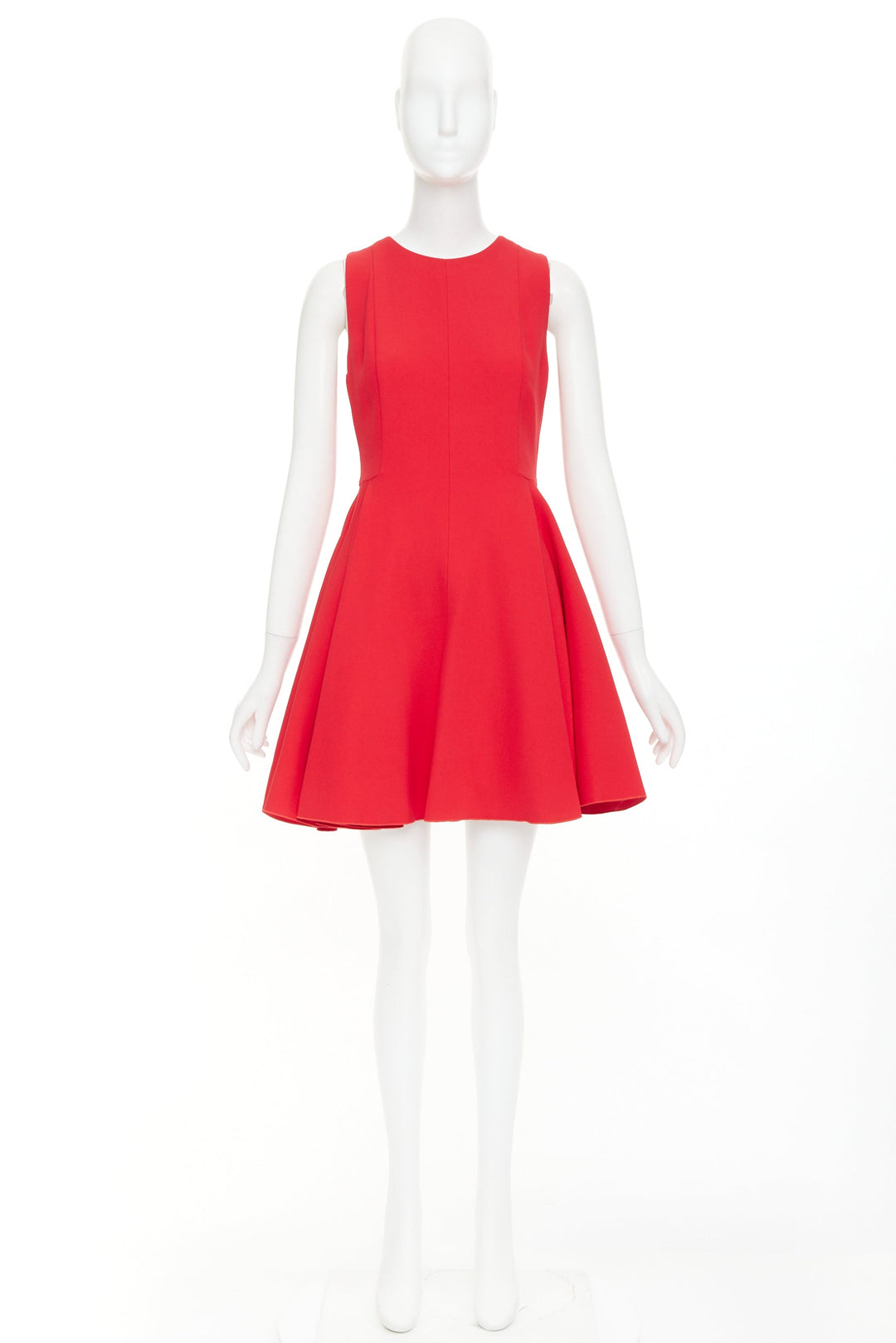 GIAMBATTISTA VALLI red viscose silk sheer tulle lined fit flare dress IT42 M