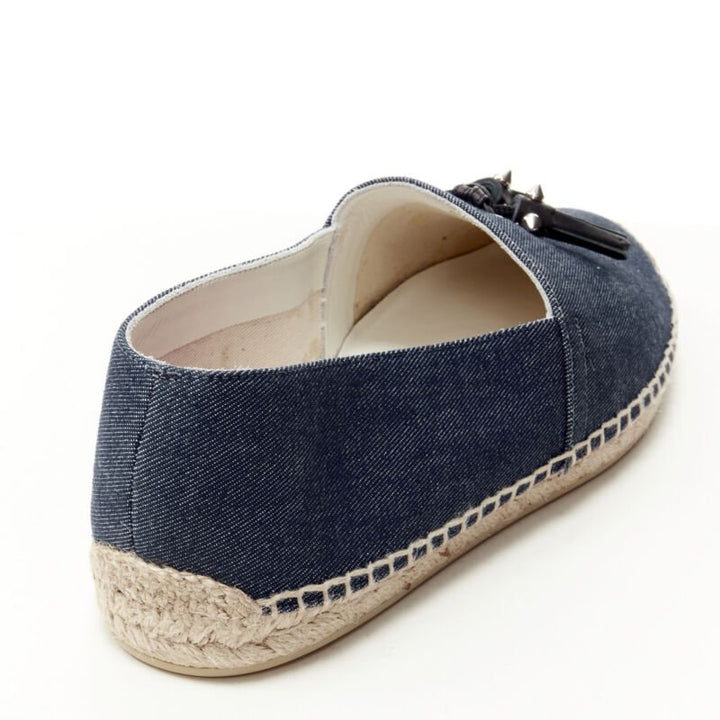 CHRISTIAN LOUBOUTIN Papiougomme blue denim stud tassel espadrille shoes EU42