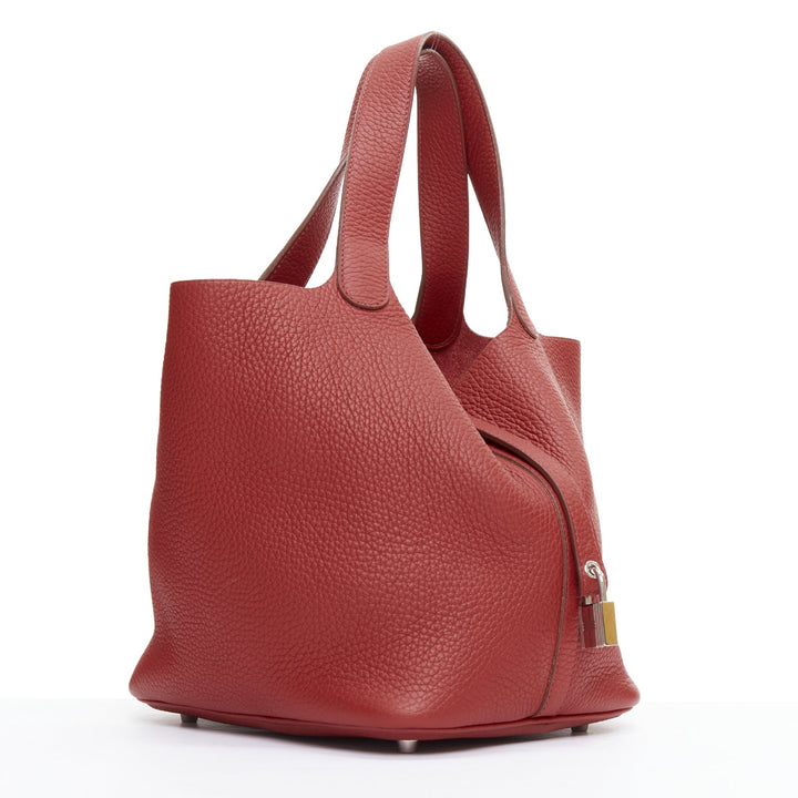 HERMES Picotin Lock 22 red clemance palladium hardware tote bag