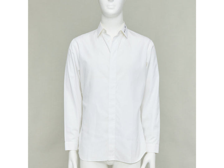 DIOR HOMME white cotton black scribble embroidered collar dress shirt EU39 M