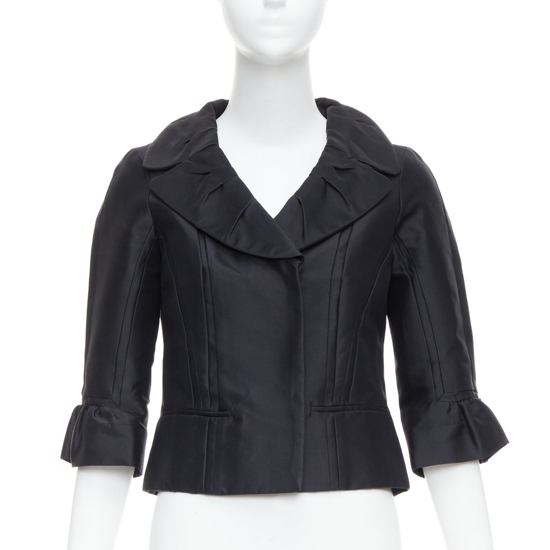 LOUIS VUITTON Marc Jacobs black silk pleated collar crop jacket FR34 XS