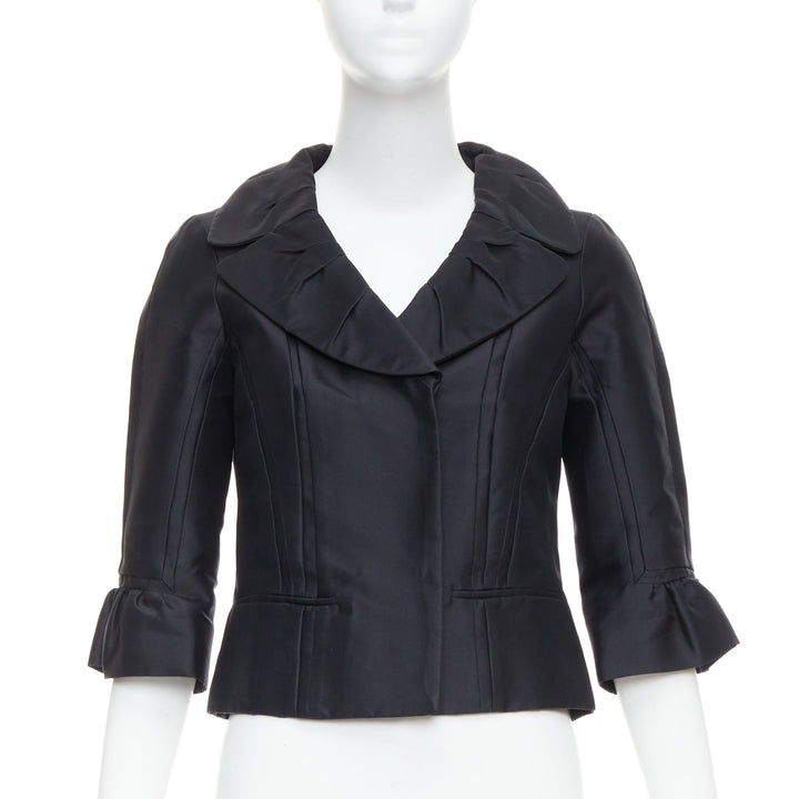 LOUIS VUITTON Marc Jacobs black silk pleated collar crop jacket FR34 XS