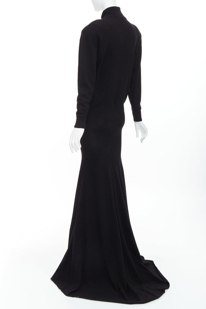 SAINT LAURENT 2022 Runway 100% cashmere turtleneck Power shoulder gown XS