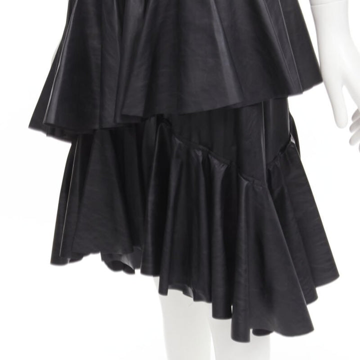 PHILOSOPHY DI LORENZO SERAFINI black faux leather asymmetric tier skirt IT38 XS