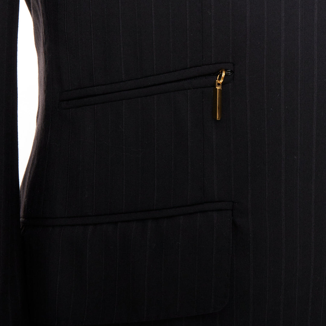 ZILLI PARIS black 100% wool pinstripe 3 buttons zip pocket blazer FR48 M