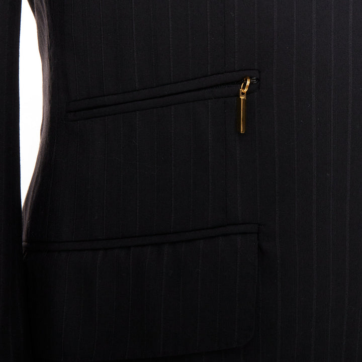 ZILLI PARIS black 100% wool pinstripe 3 buttons zip pocket blazer FR48 M