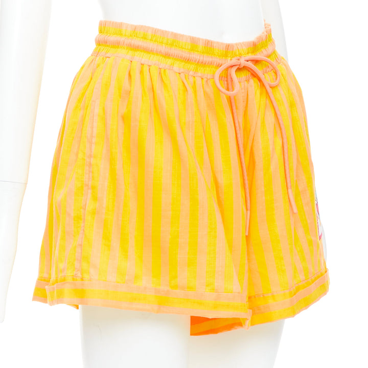 ZIMMERMANN yellow orange cotton voile striped logo boxer shorts US0 XS