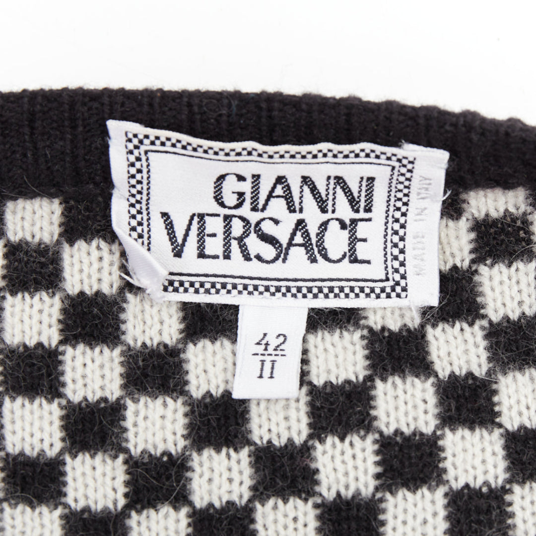GIANNI VERSACE Vintage wooly checkered pink purple trim cardigan IT42 M