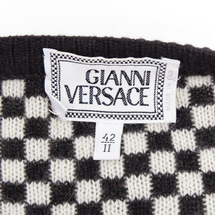 GIANNI VERSACE Vintage wooly checkered pink purple trim cardigan IT42 M
