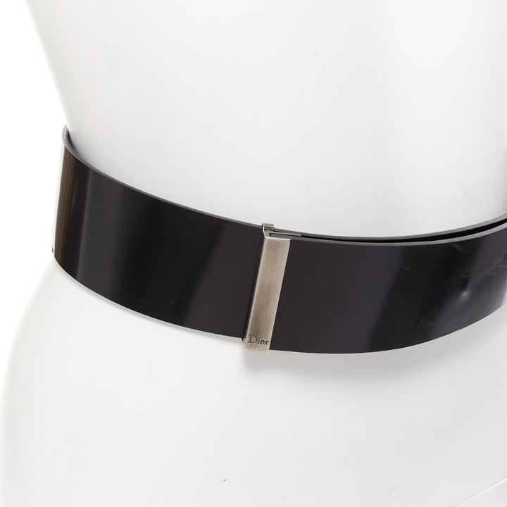 DIOR minimal logo metal bar black smooth calfskin wide belt 90cm