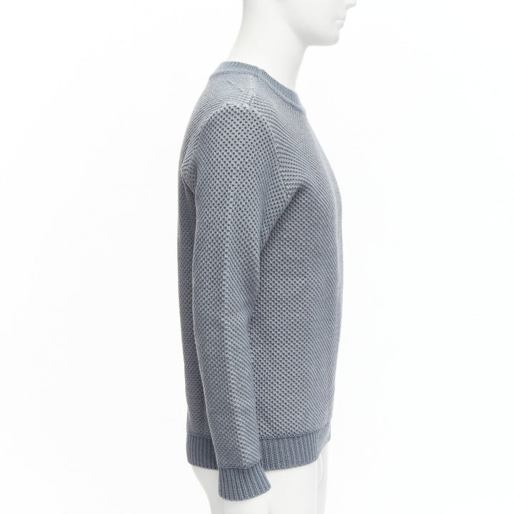 STEPHEN SCHNEIDER 100% textured waffle wool grey crew neck sweater Sz 4 L