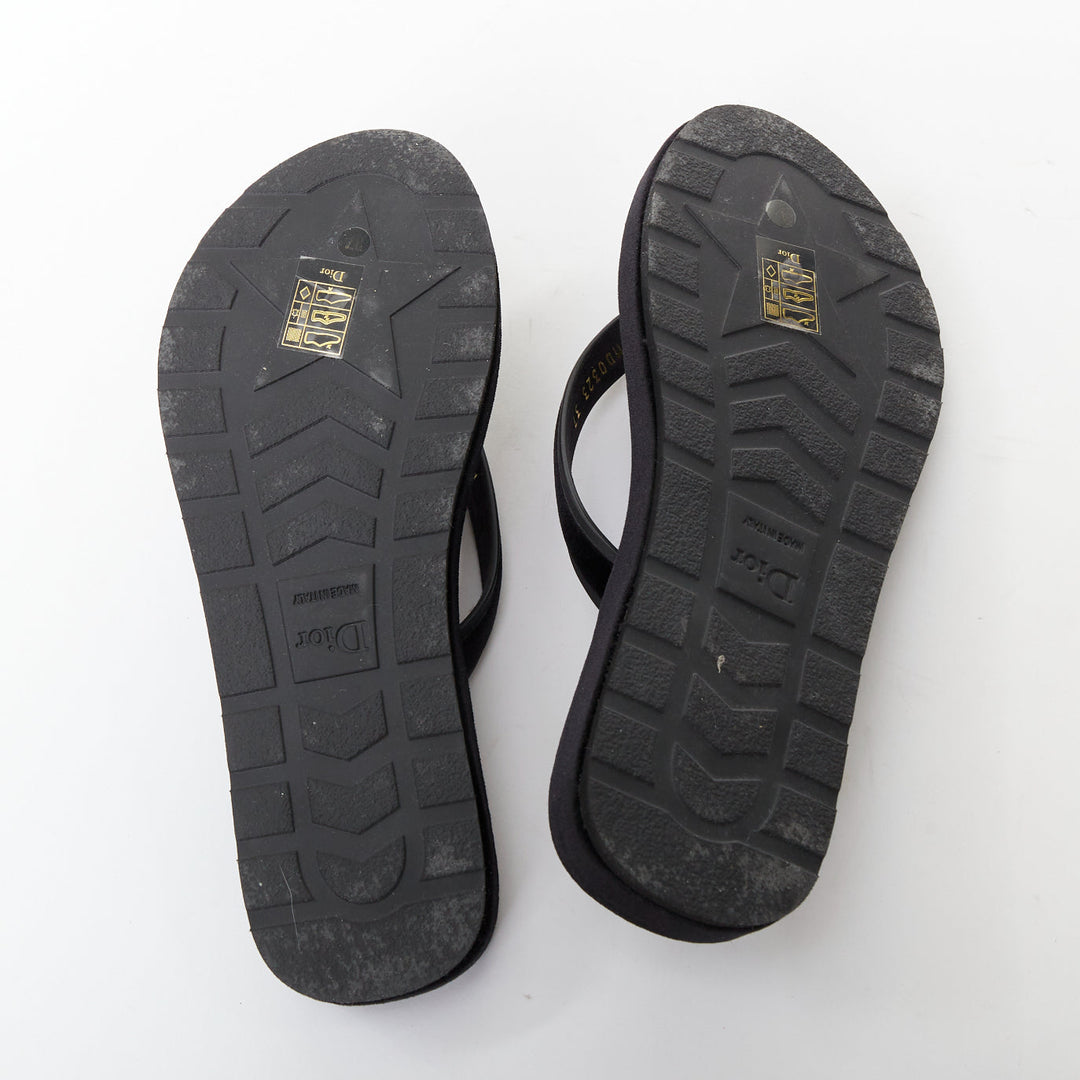 CHRISTIAN DIOR 2023 Diorsea black velvet gold letter platform thong sandals EU37