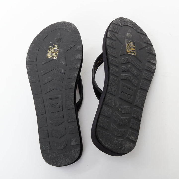 CHRISTIAN DIOR 2023 Diorsea black velvet gold letter platform thong sandals EU37