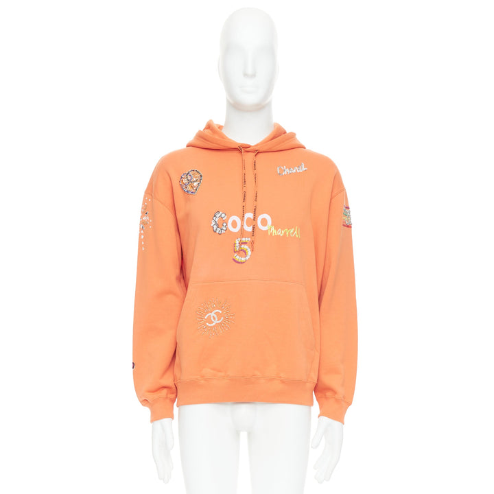 CHANEL Pharrell Williams 19D orange lesage crystal embroidered hoodie M