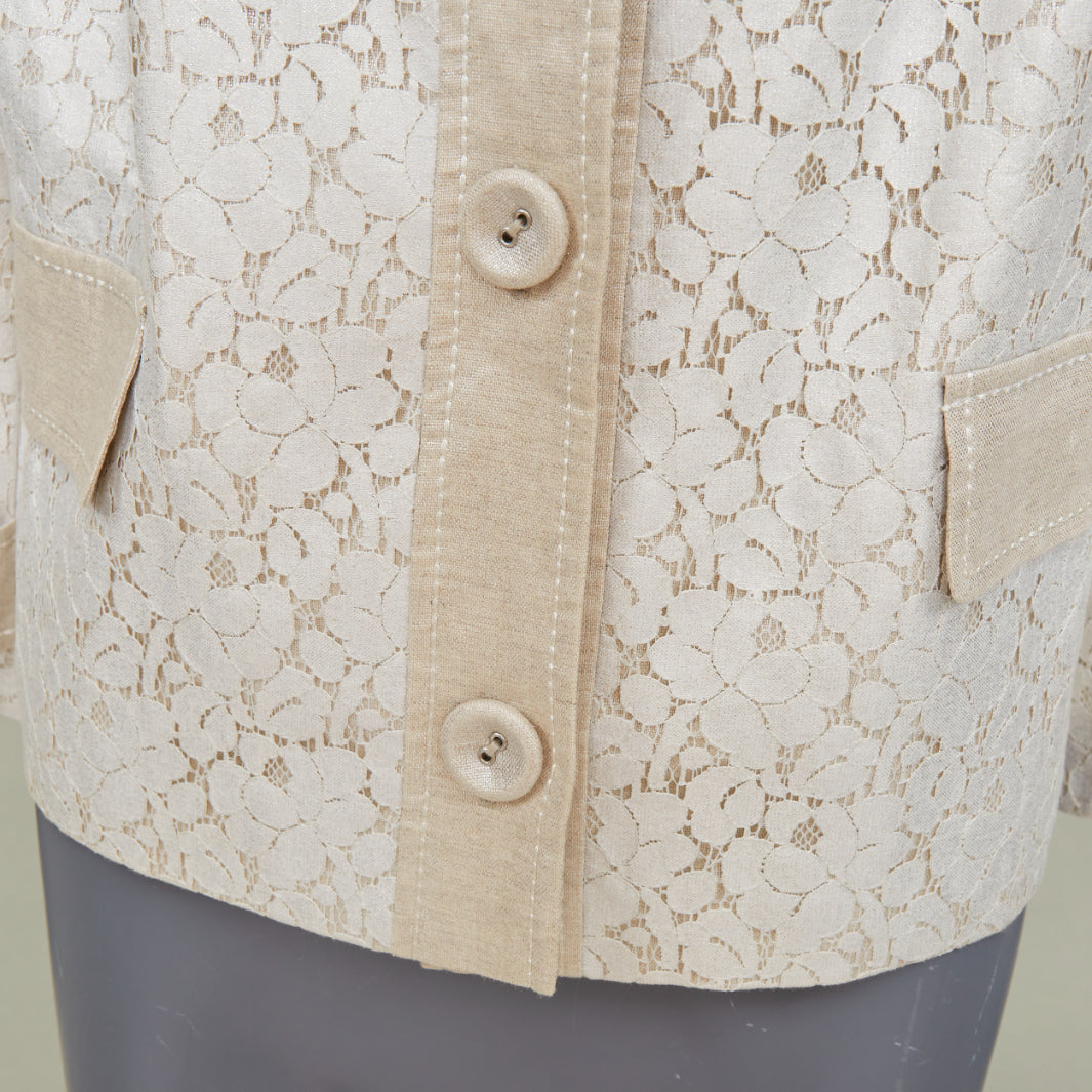 ESCADA 1990s vintage beige silver metallic lace peter pan collar jacket IT44 L