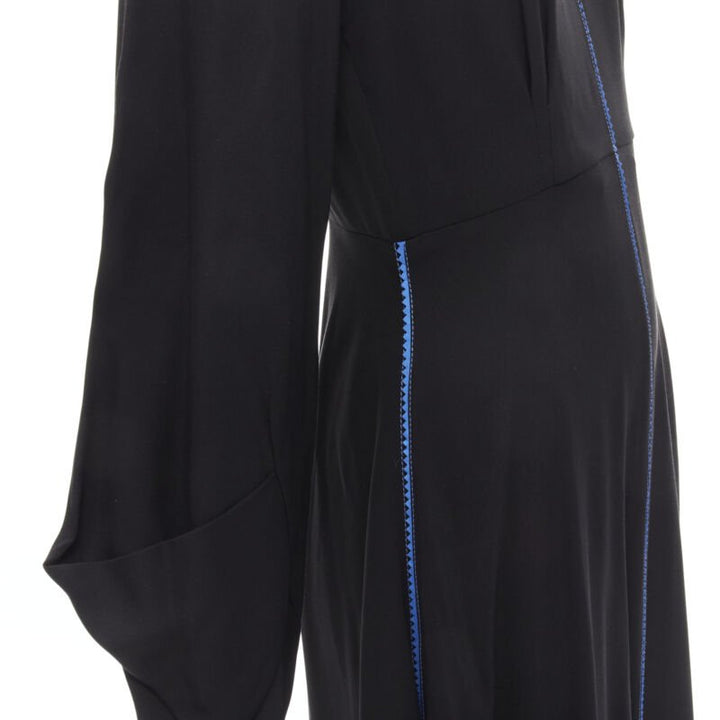 ROKSANDA black silk blue seam detail flared cuff midi dress