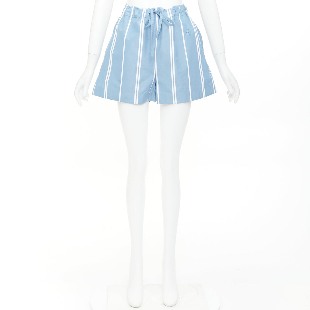 JIL SANDER blue white striped high waisted drawstring boxer shorts FR34 XS