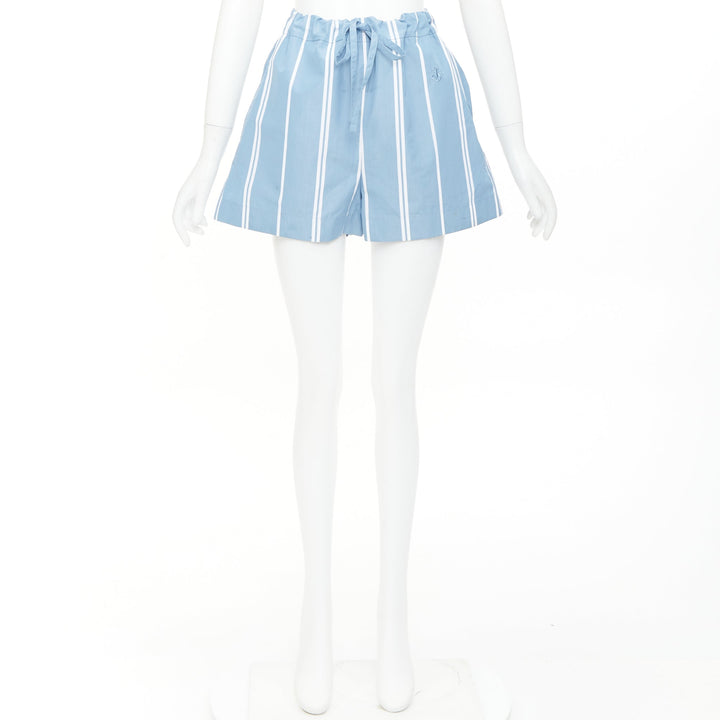 JIL SANDER blue white striped high waisted drawstring boxer shorts FR34 XS