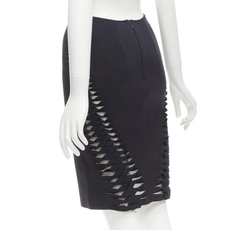 DION LEE black cut out braid knot detail pencil skirt AUS8 US4 S