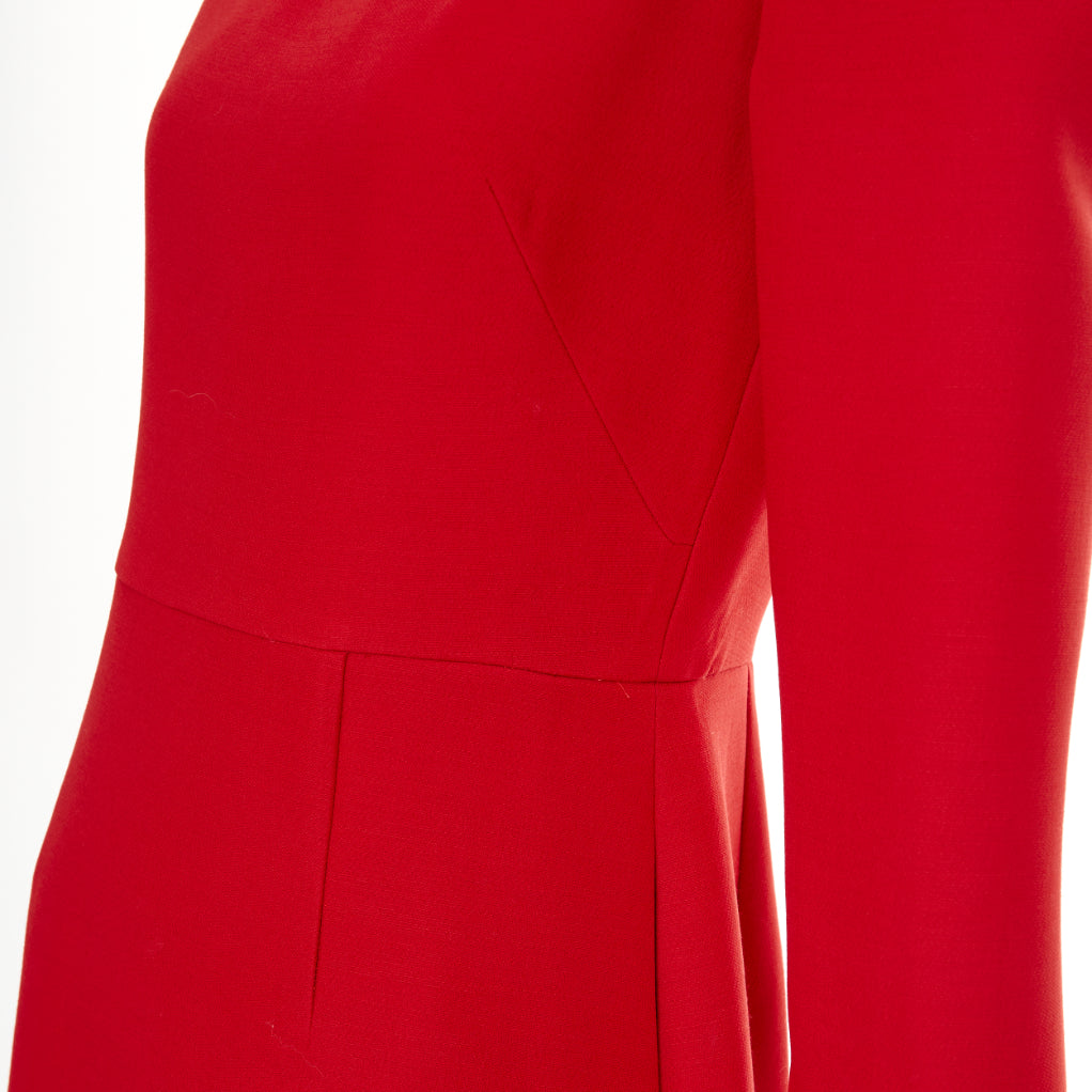 VALENTINO wide V neck structured red wool silk A-line dress IT40 S