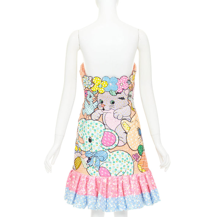 MOSCHINO COUTURE! 2022 Runway Calico Animals pink sequinned beaded dress IT40 S