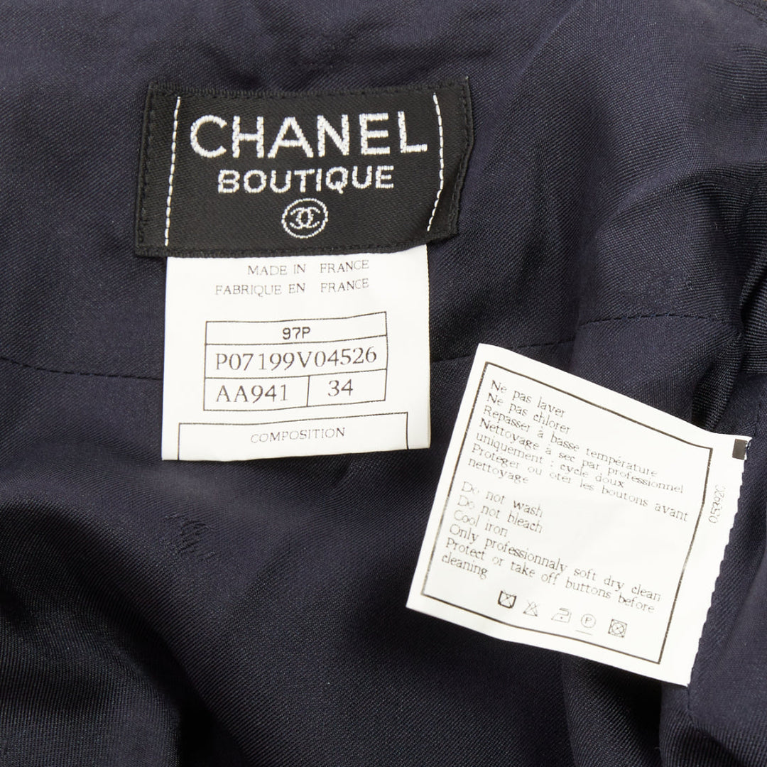 CHANEL 1997 Vintage navy wool high waisted silk lined classic pencil skirt FR34