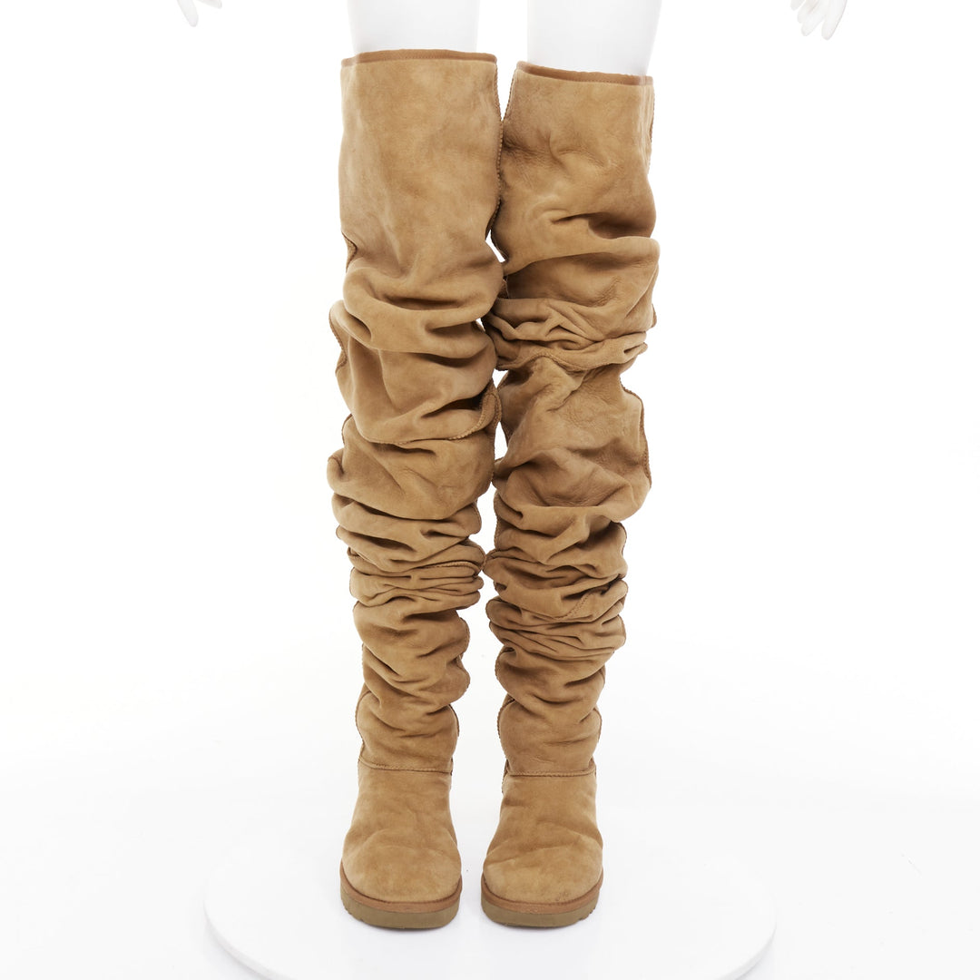 rare Y PROJECT UGG Glenn Martens 2018 Runway brown shearling thigh boots EU40
