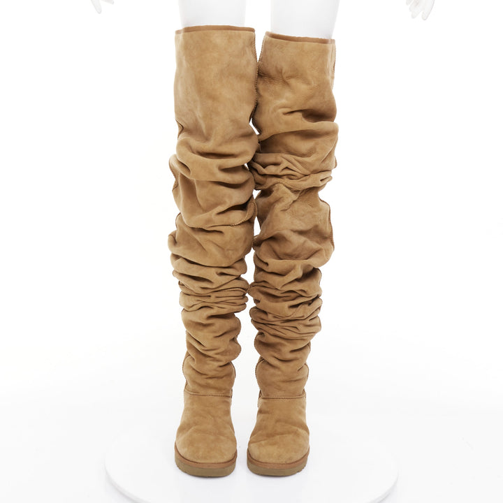 rare Y PROJECT UGG Glenn Martens 2018 Runway brown shearling thigh boots EU40